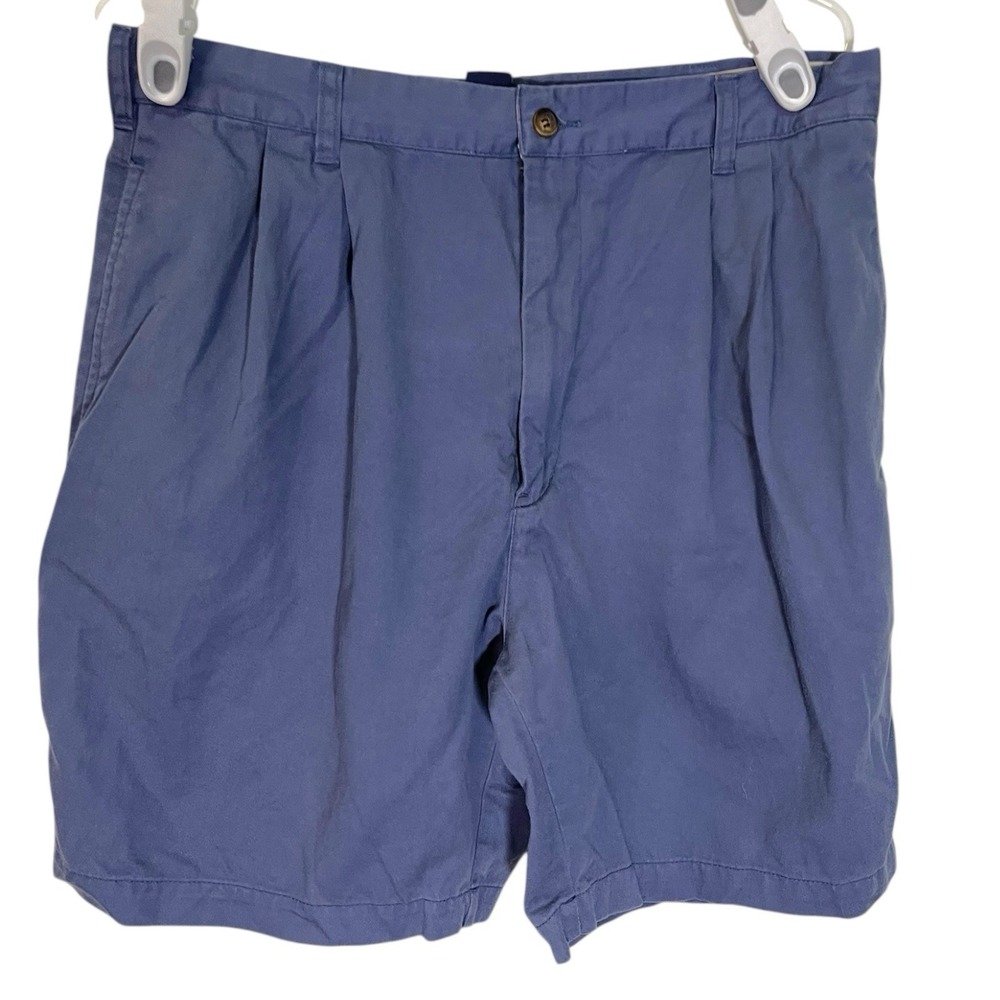 Chaps 34 Blue Pleated Shorts Cotton Twill Vintage Preppy Old Money Dadcore